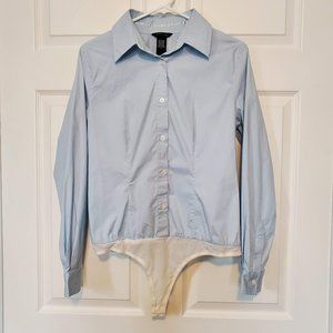 Moda International Light Blue Button Down Oxford Shirt Bodysuit Size L Large